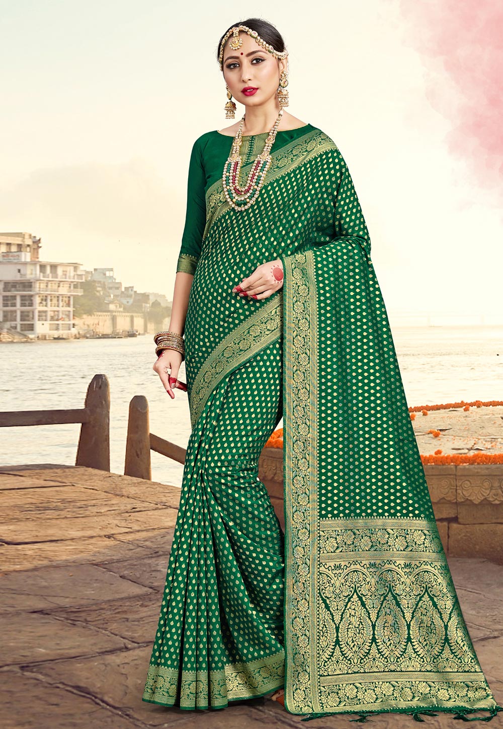 Green Banarasi Silk Festival Wear Saree 230748