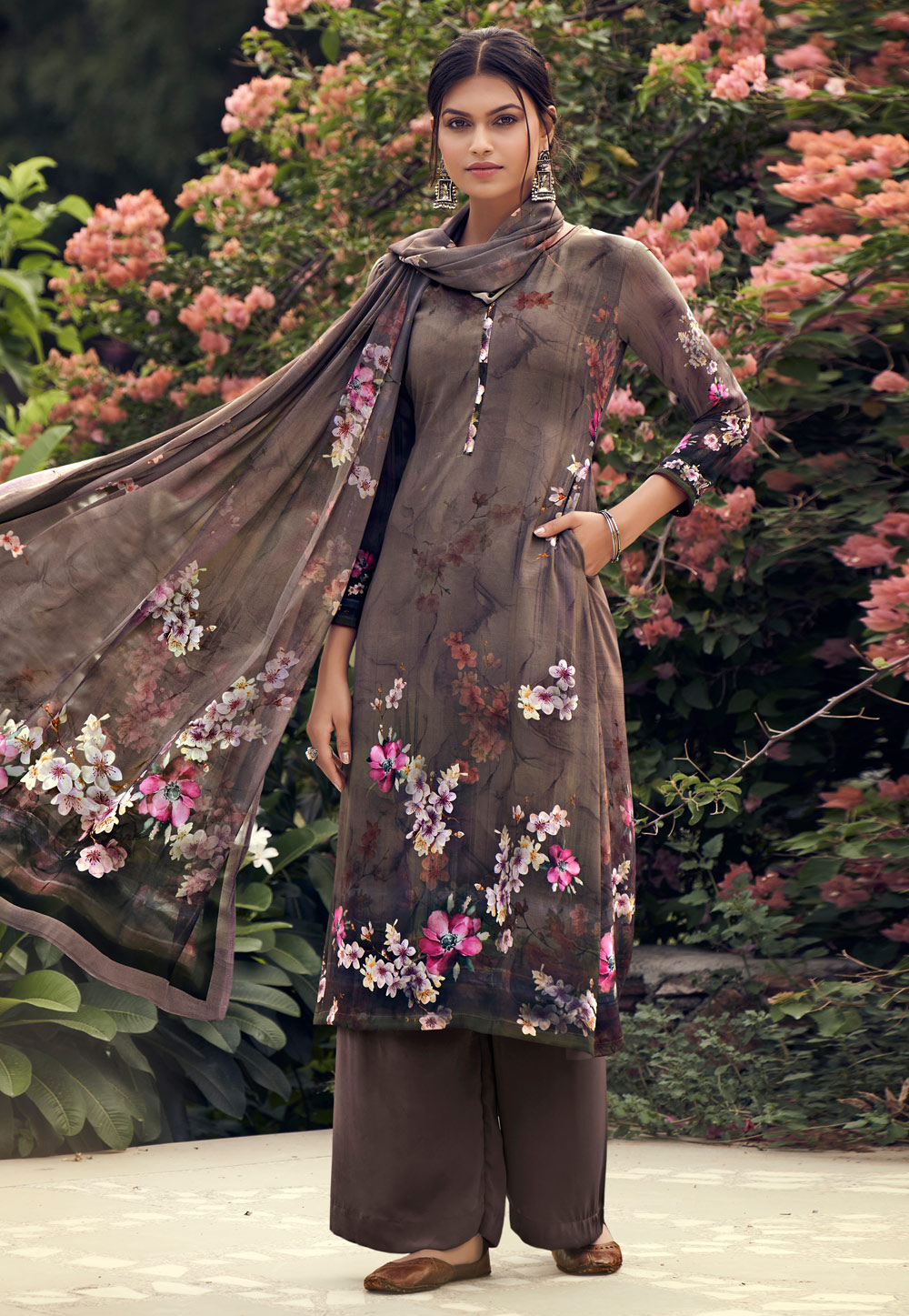 Brown Crepe Palazzo Suit 231278