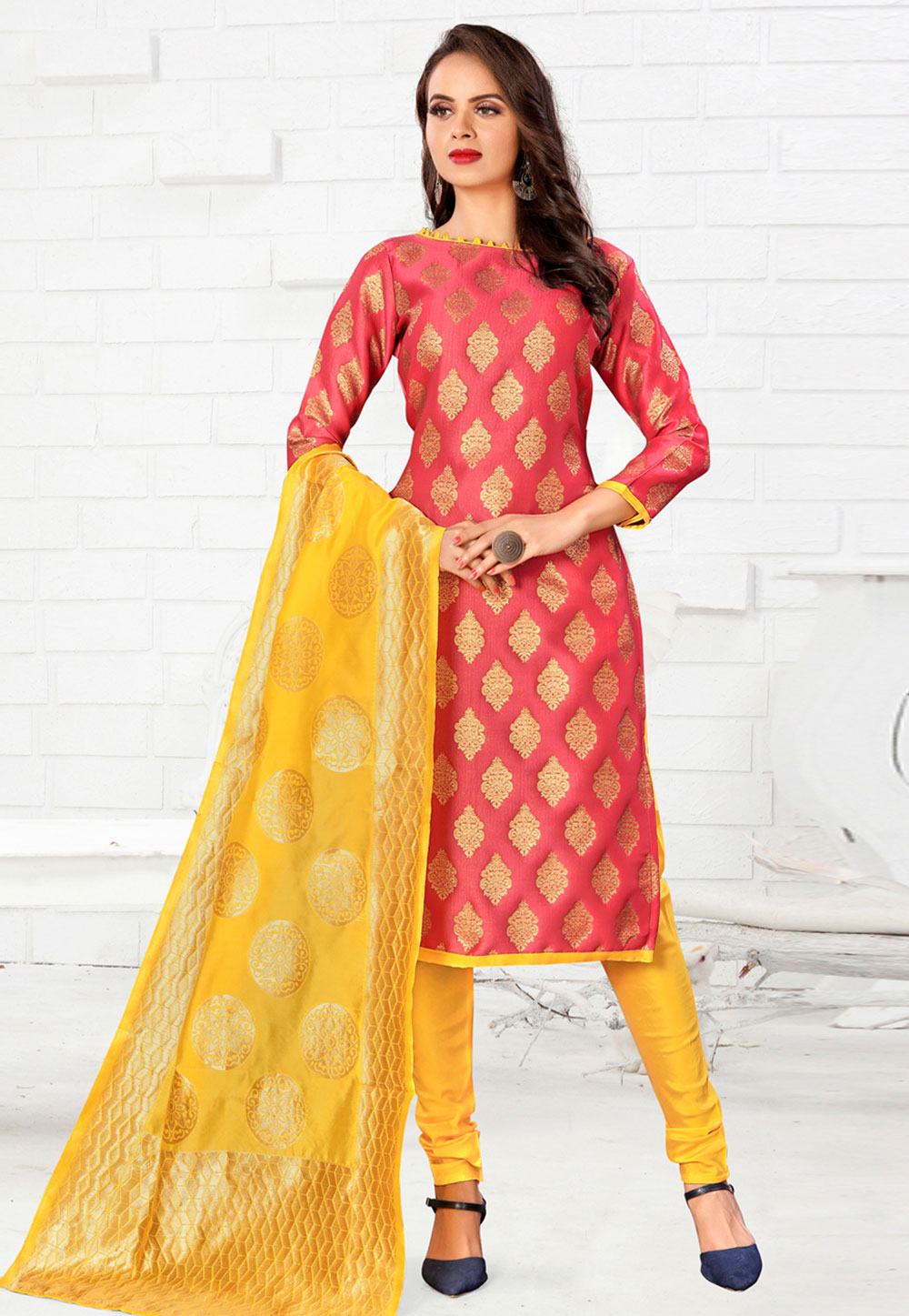 Pink Banarasi Silk Churidar Salwar Suit 233155