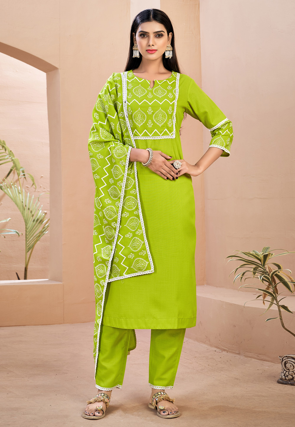 Light Green Rayon Readymade Pant Style Suit 237853