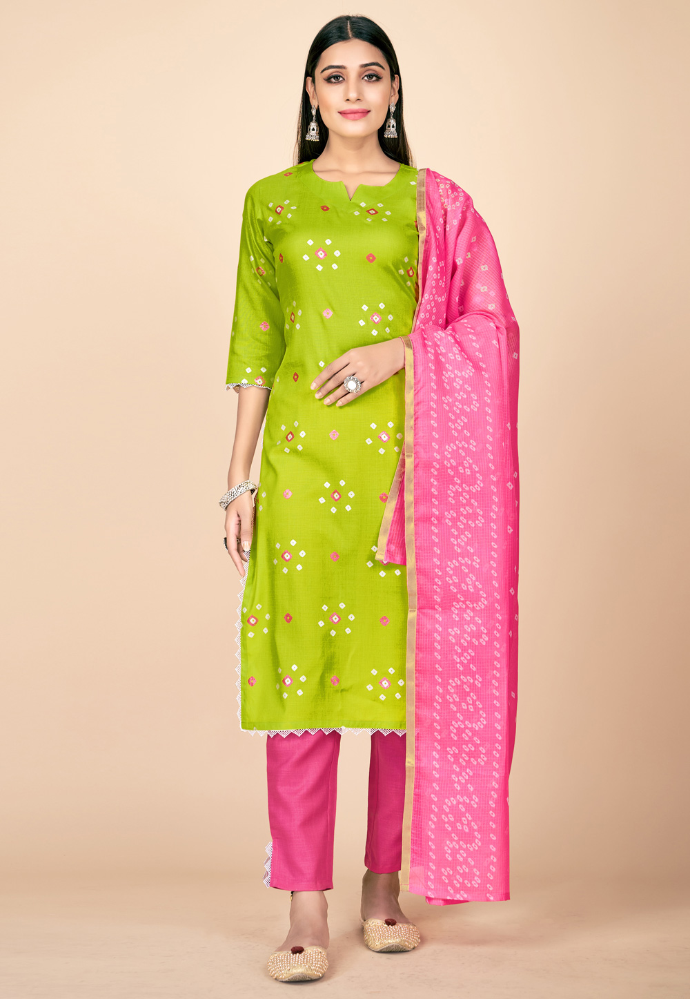 Green Rayon Readymade Pant Style Suit 237835