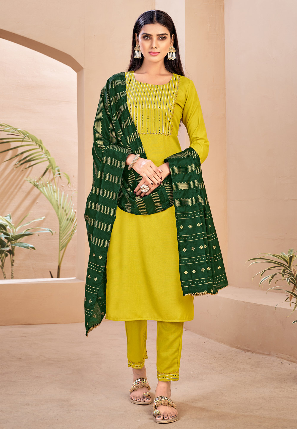 Mustard Rayon Readymade Pant Style Suit 237841