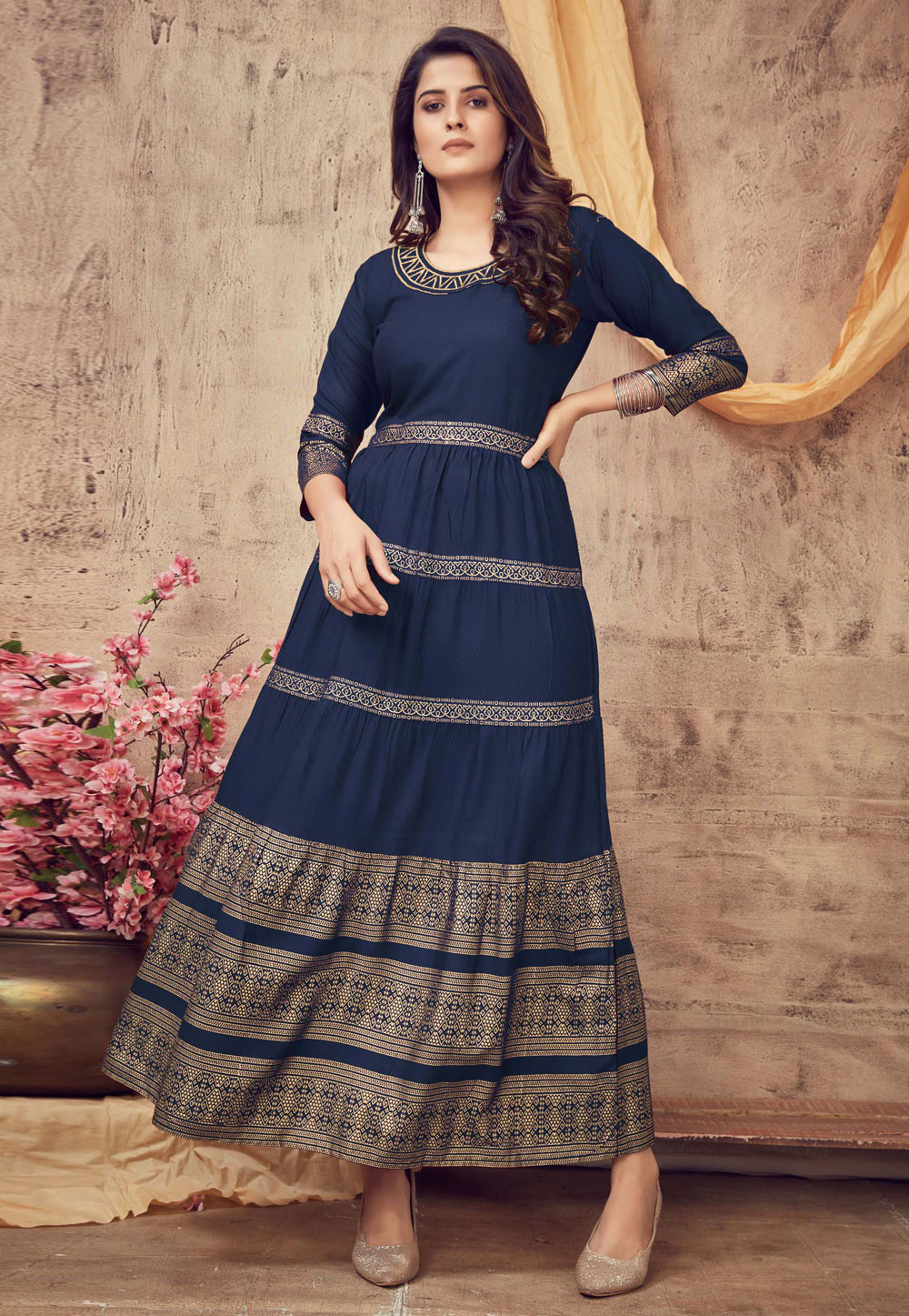 Navy Blue Rayon Gown 237677