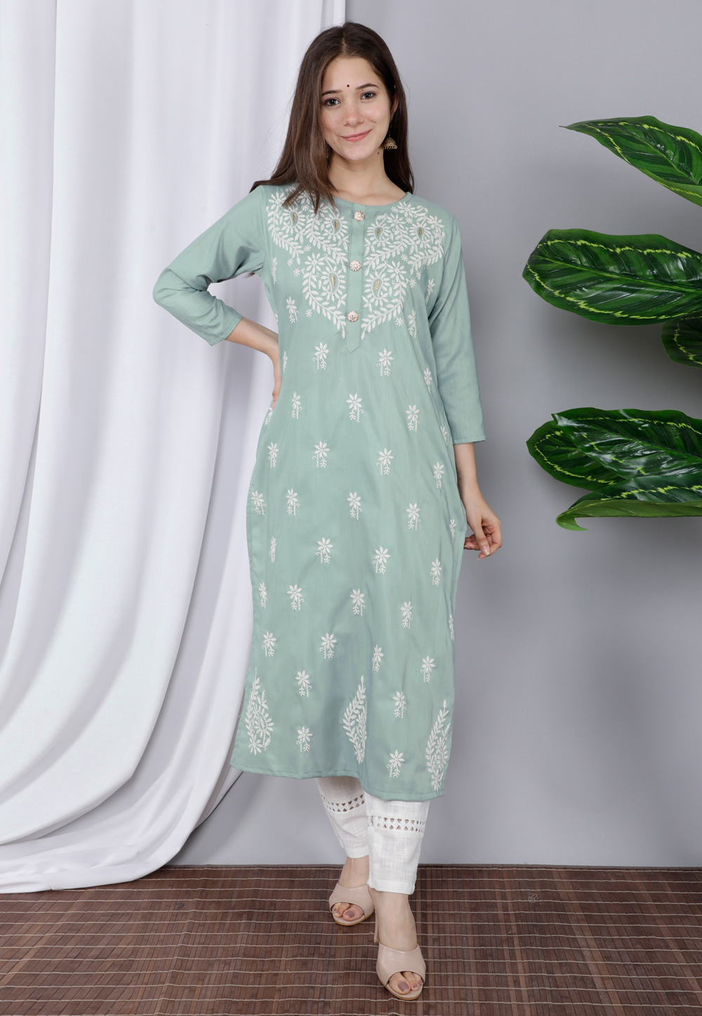 Pista Green Silk Kurti 237669