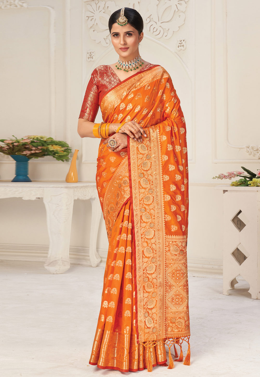 Orange Silk Saree With Blouse 239734