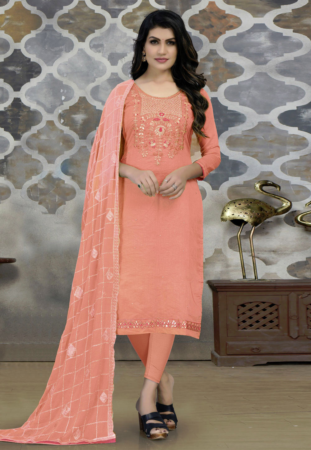 Pink Chanderi Churidar Suit 240029