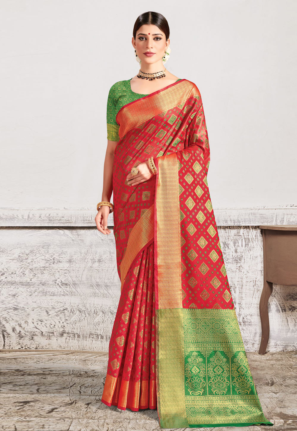 Red Silk Saree With Blouse 240804