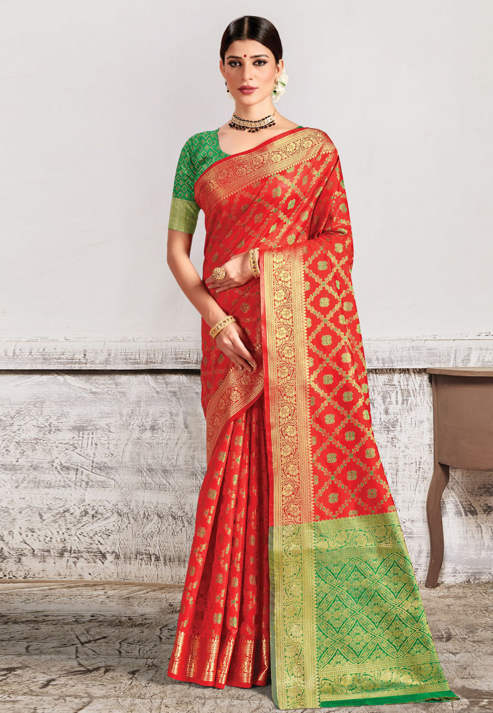 Red Silk Festival Wear Saree 240809