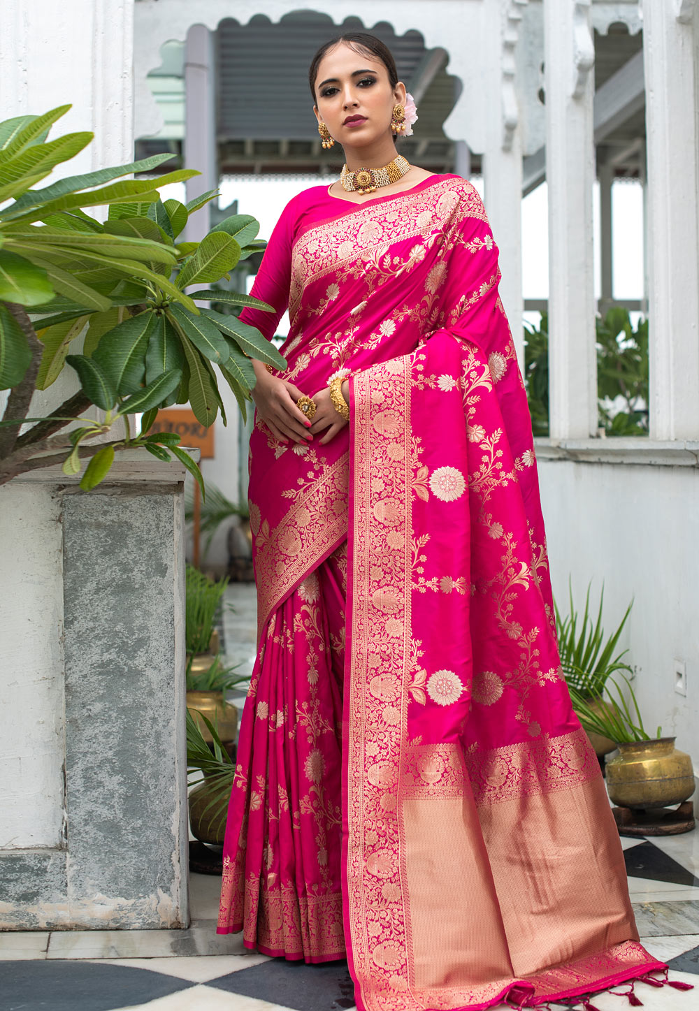 Magenta Banarasi Silk Festival Wear Saree 240906