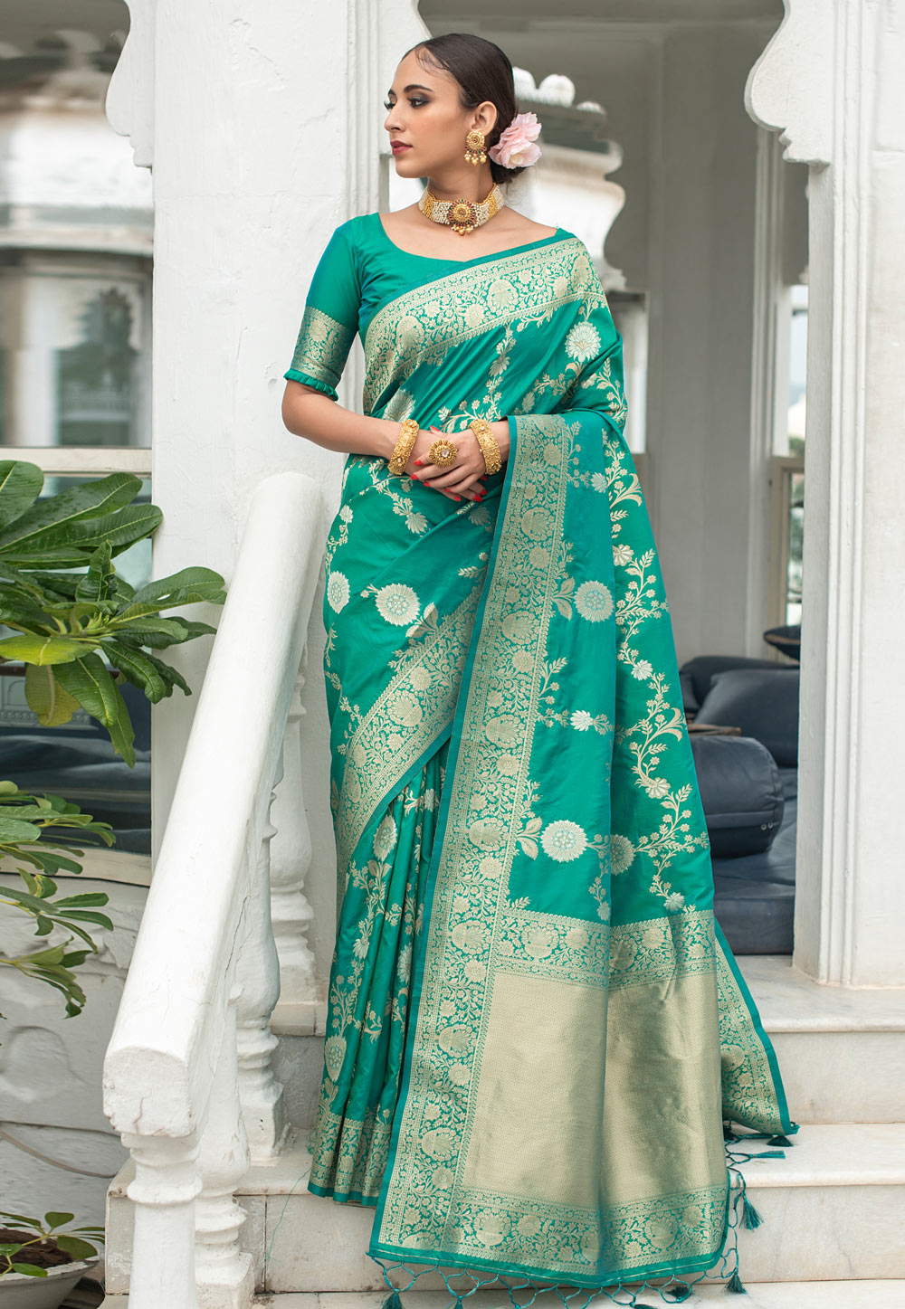 Sea Green Banarasi Silk Festival Wear Saree 240908