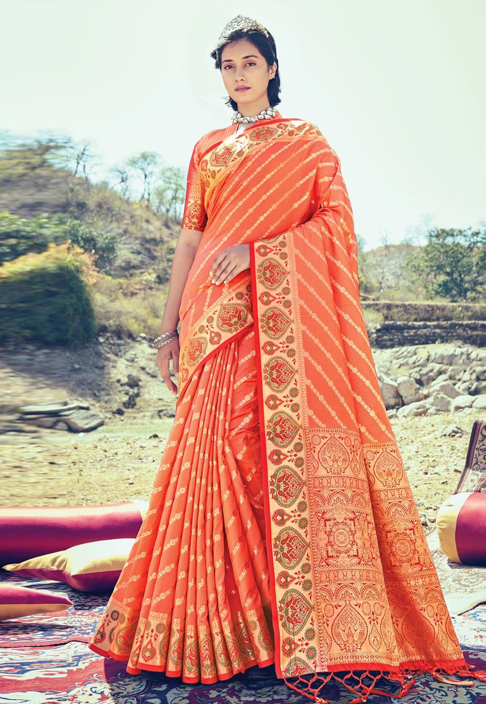 Orange Banarasi Silk Festival Wear Saree 242037