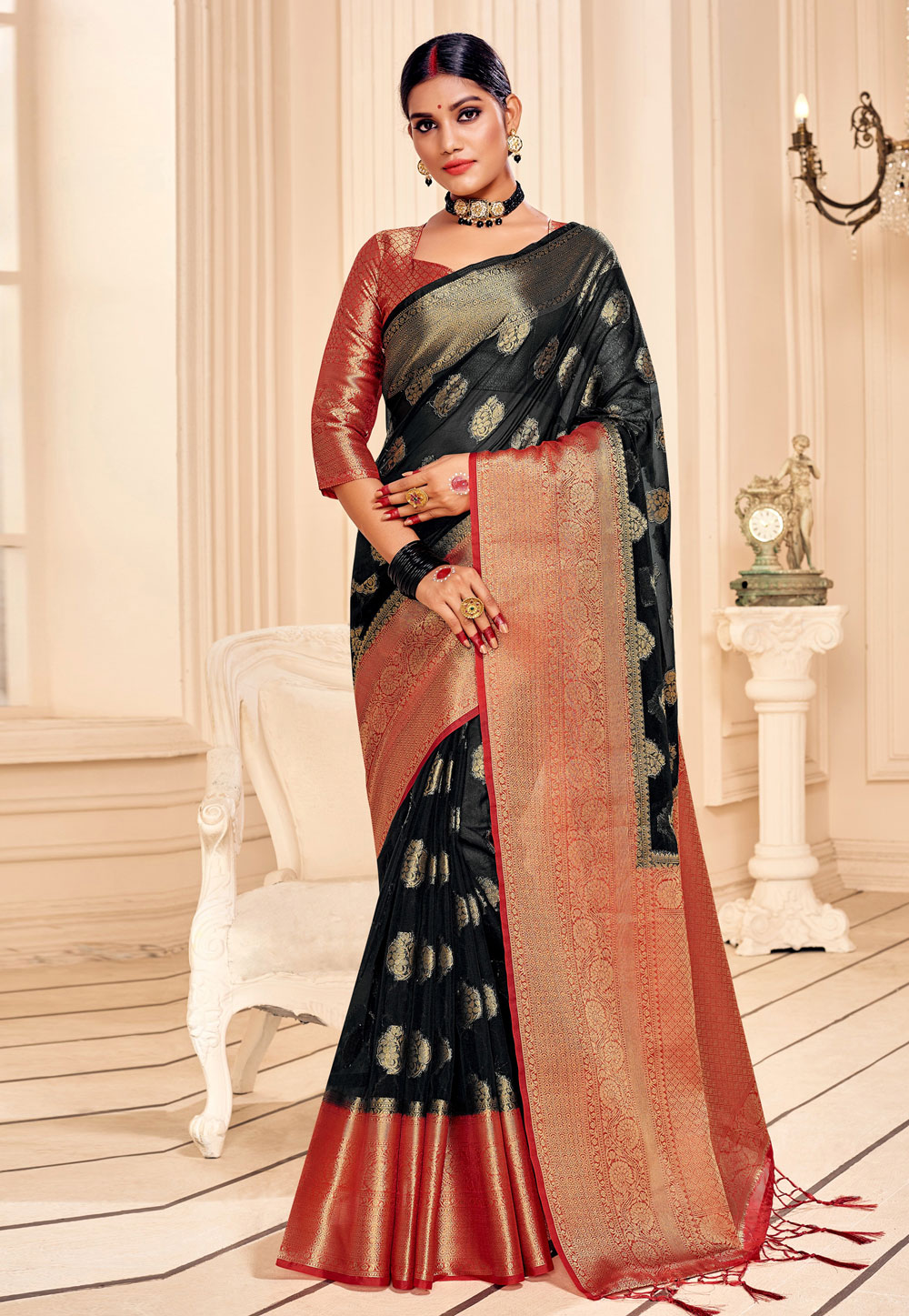 Black Banarasi Silk Festival Wear Saree 242112
