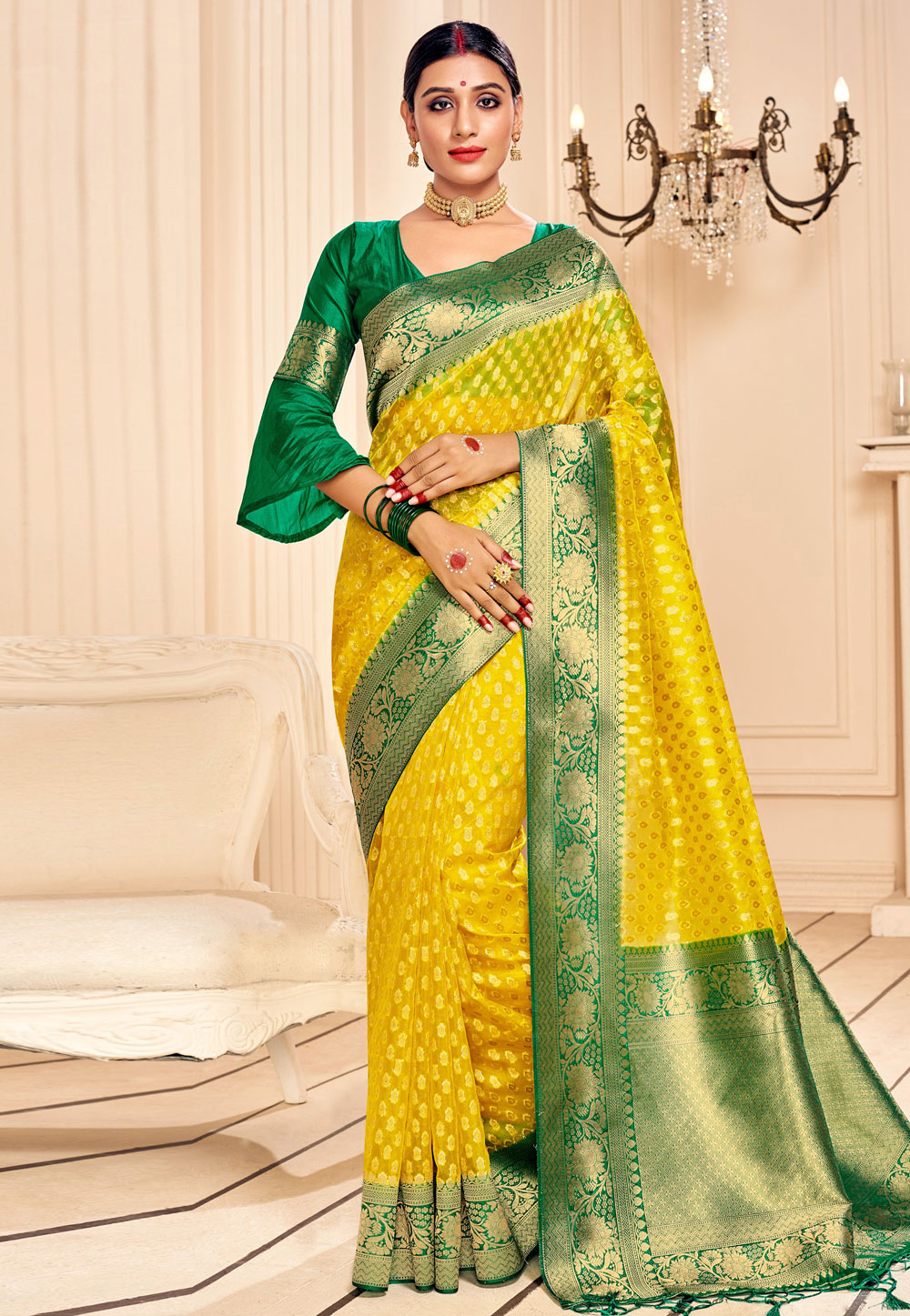 Yellow Banarasi Silk Festival Wear Saree 242116