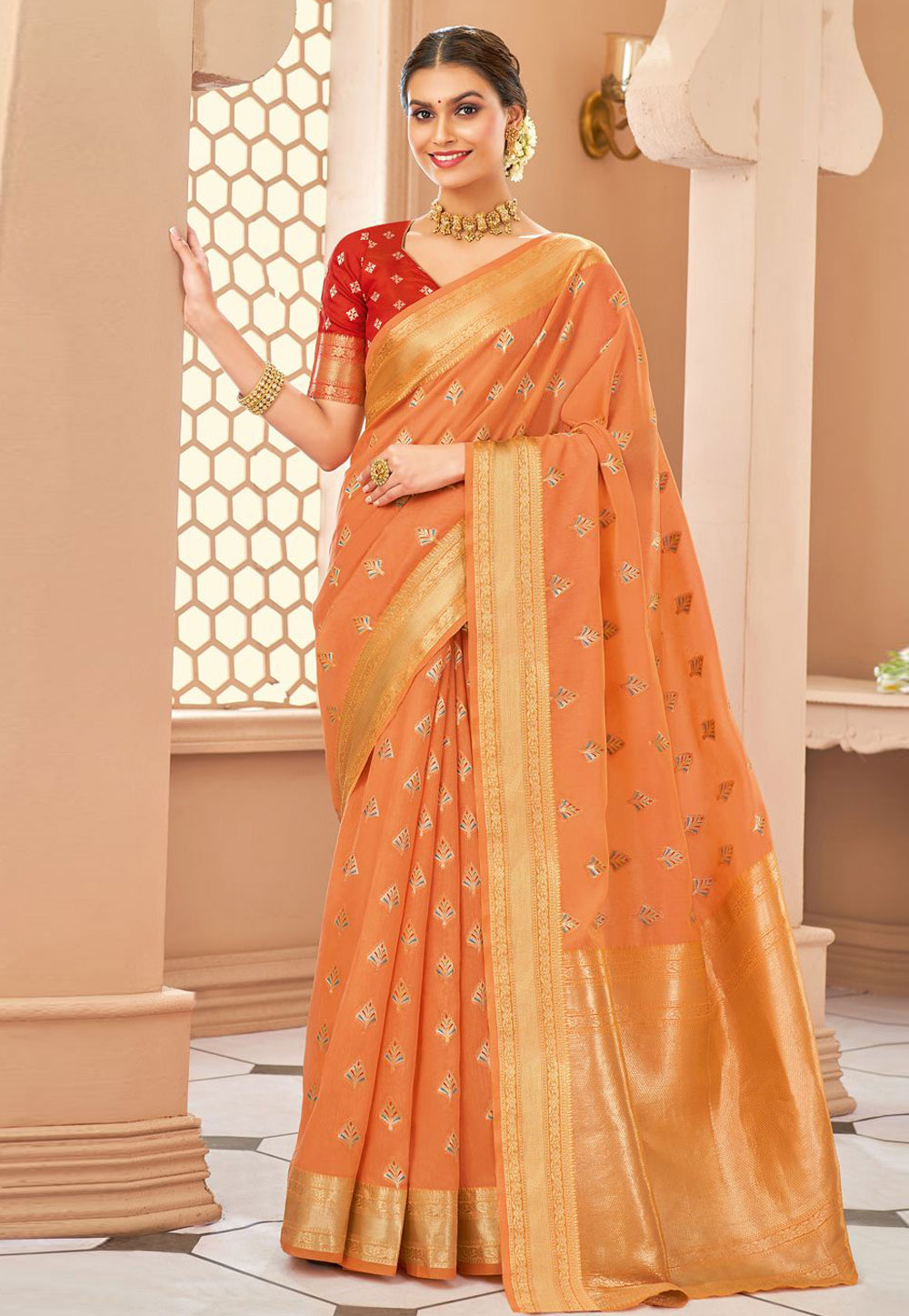 Peach Banarasi Silk Festival Wear Saree 242402