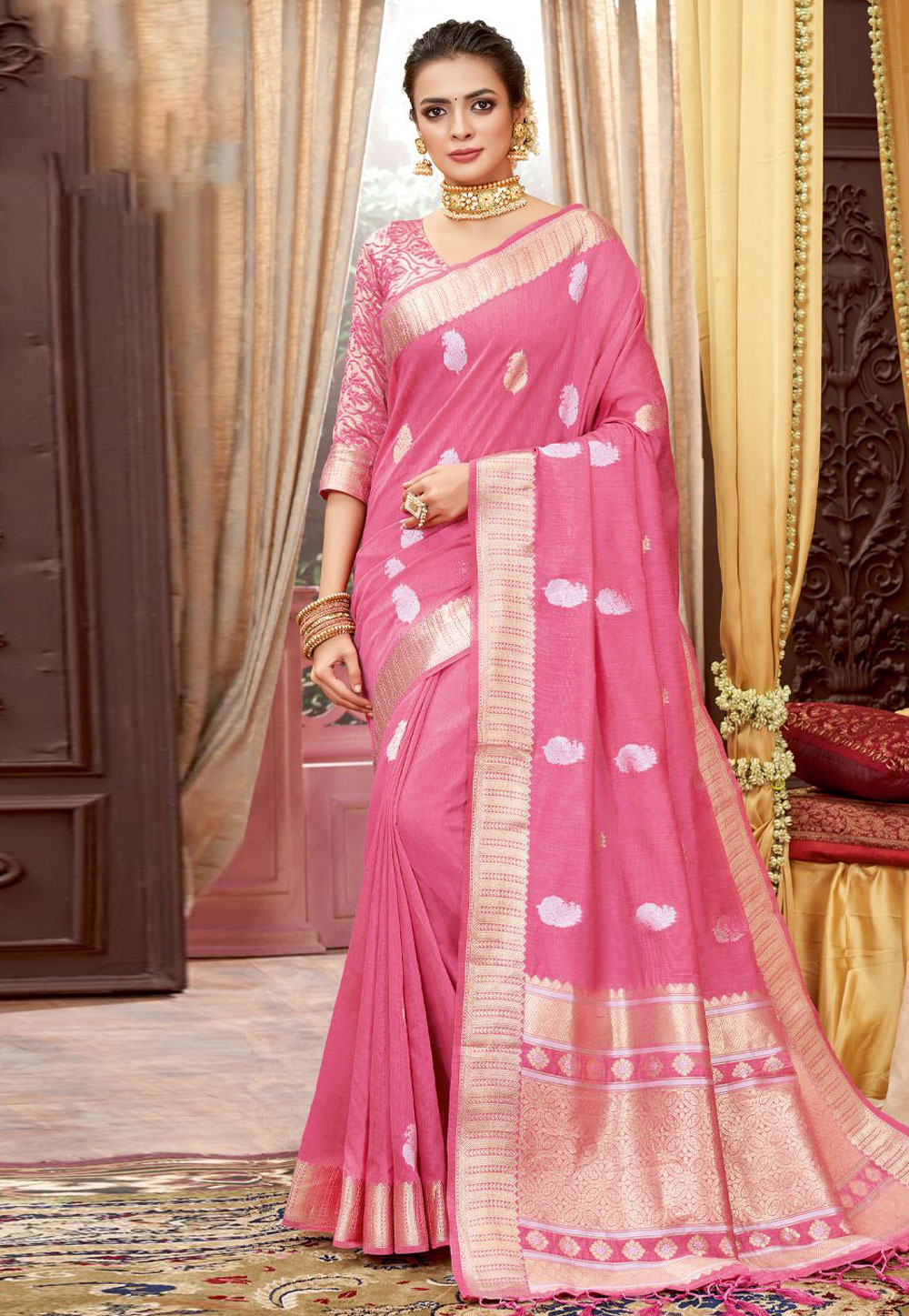 Pink Cotton Festival Wear Saree 242967