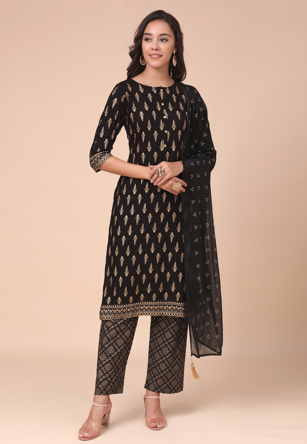 Black Rayon Readymade Pant Style Suit 243595