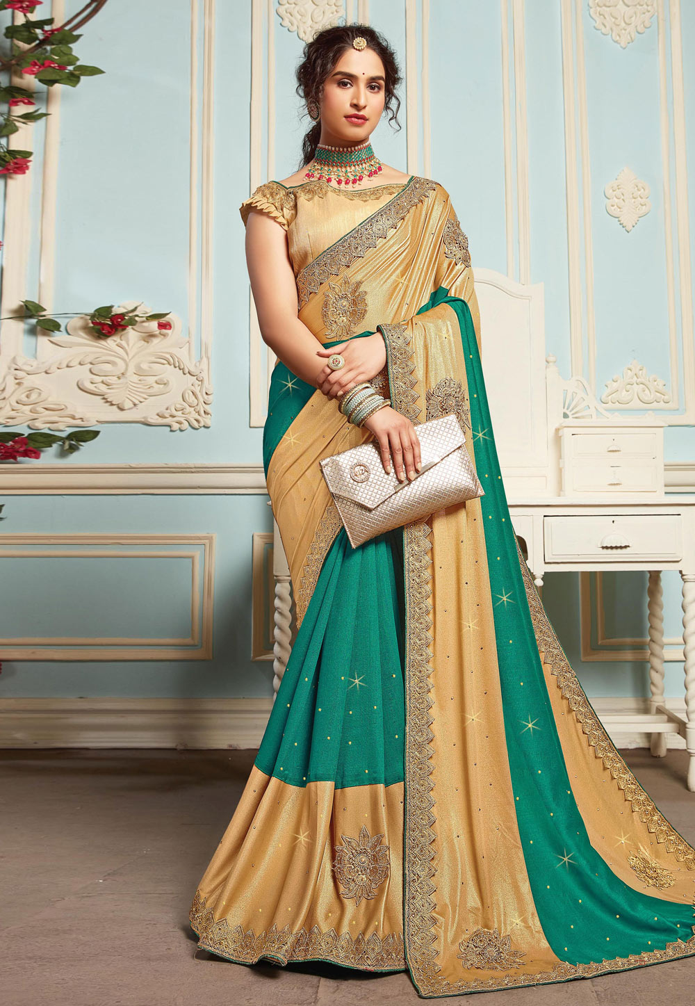 Sea Green Half N Half Saree 243931