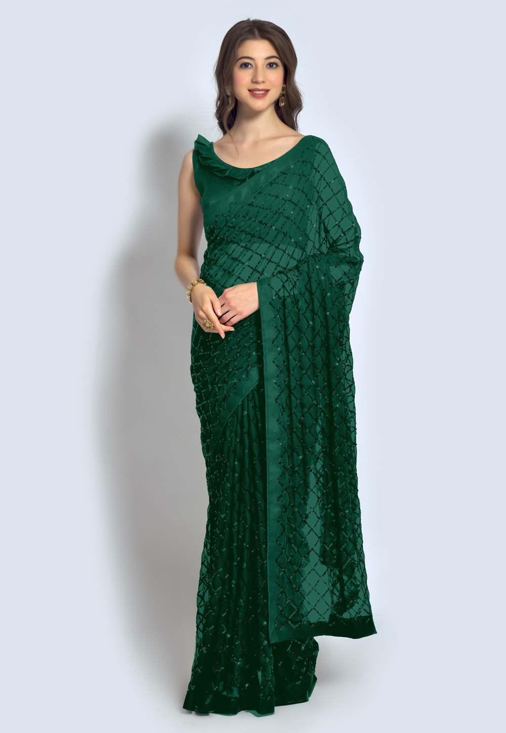 Green Georgette Full Sequence Saree With Blouse 244292
