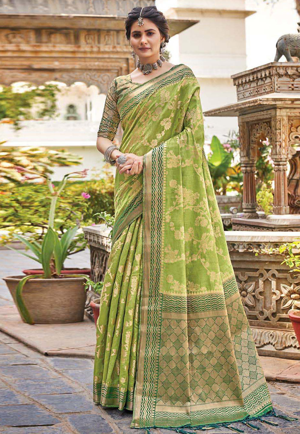 Light Green Silk Saree With Blouse 244850