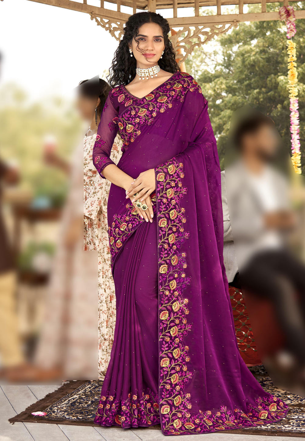 Purple Art Silk Embroidered Saree 245342