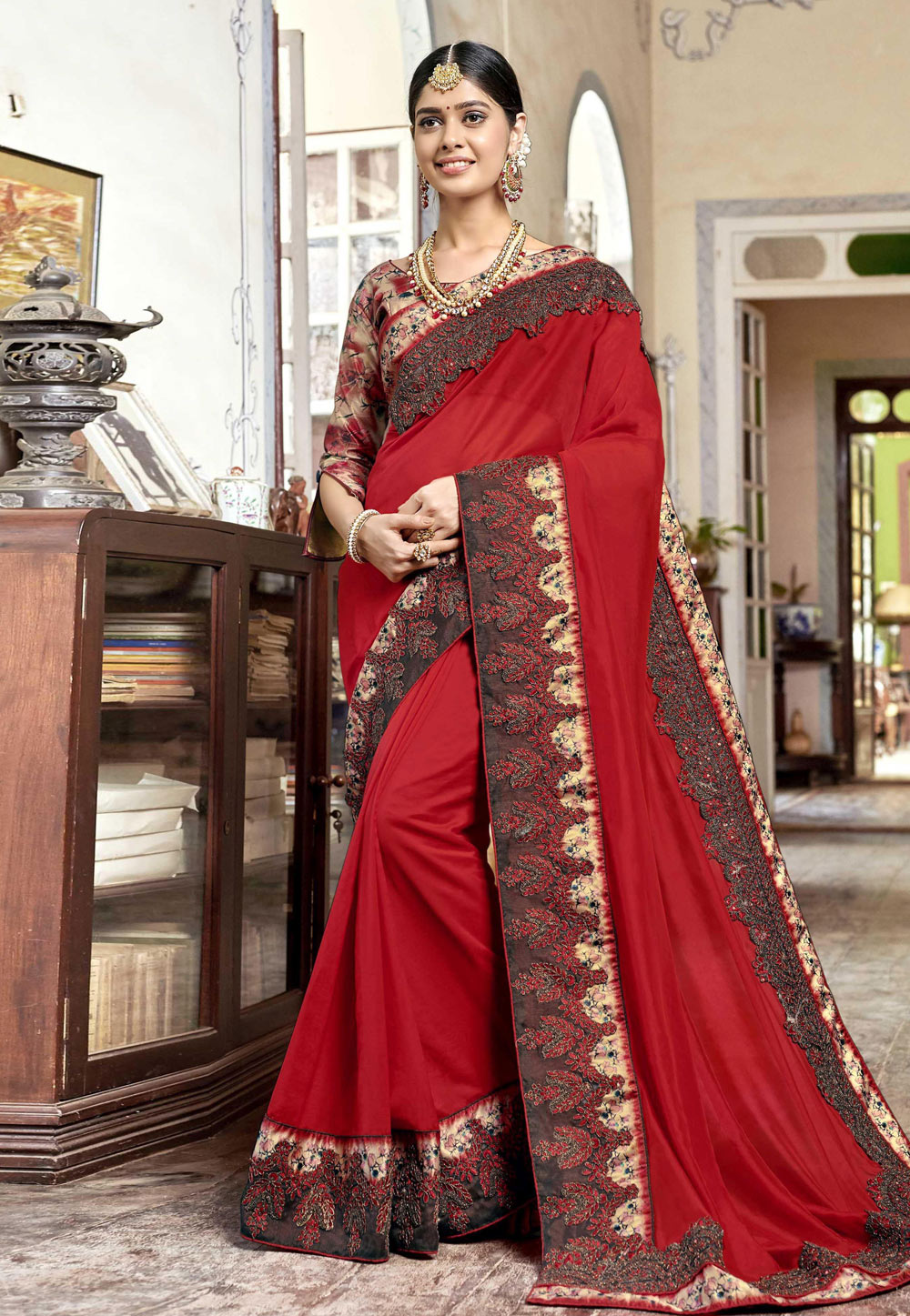 Red Art Silk Embroidered Saree 245348
