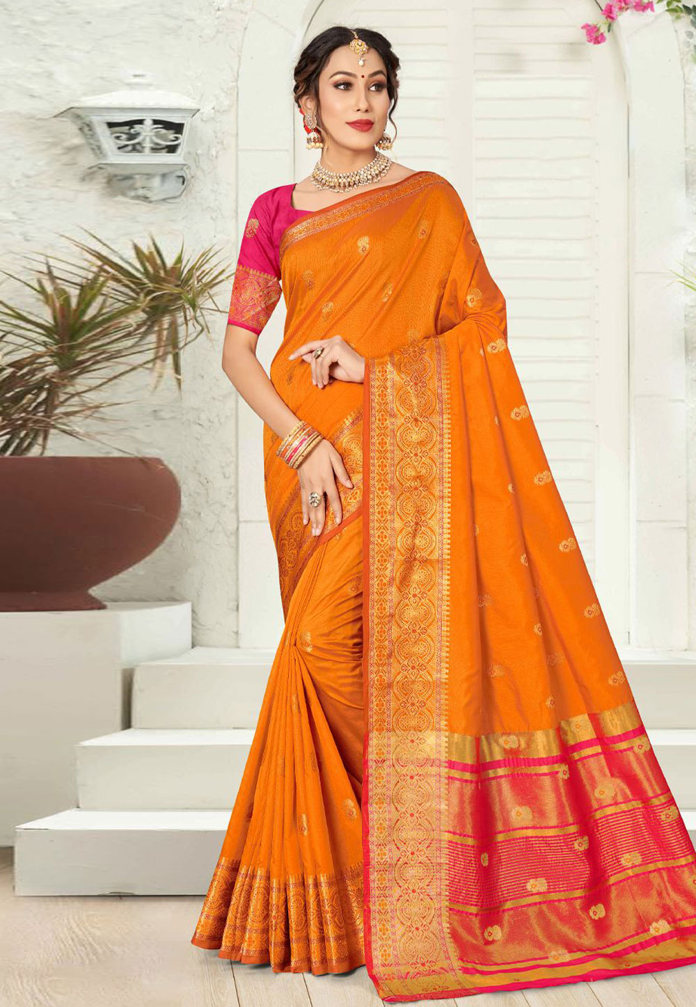 Orange Silk Saree With Blouse 245503