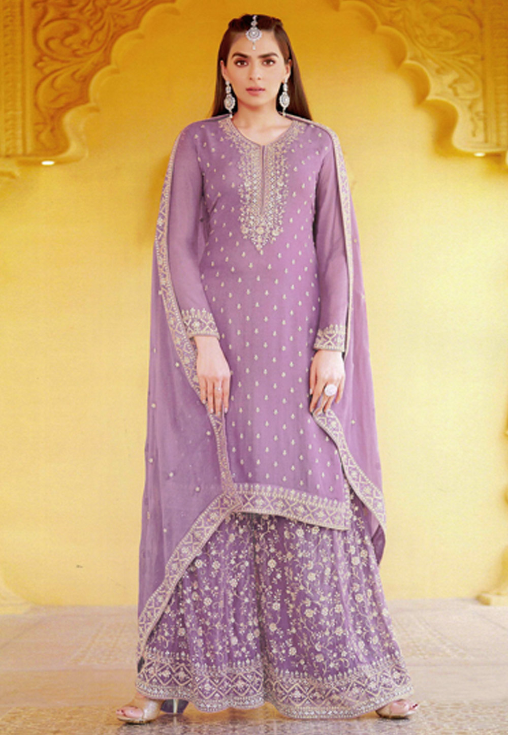 Light Purple Faux Georgette Palazzo Suit 245651