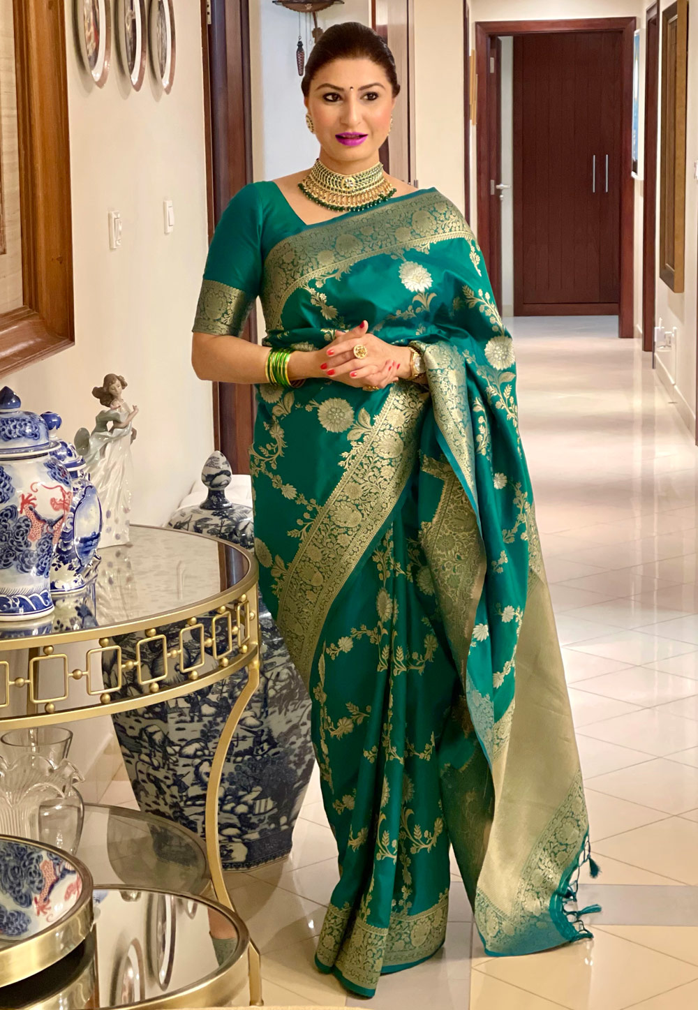 Green Banarasi Silk Saree With Blouse 246580