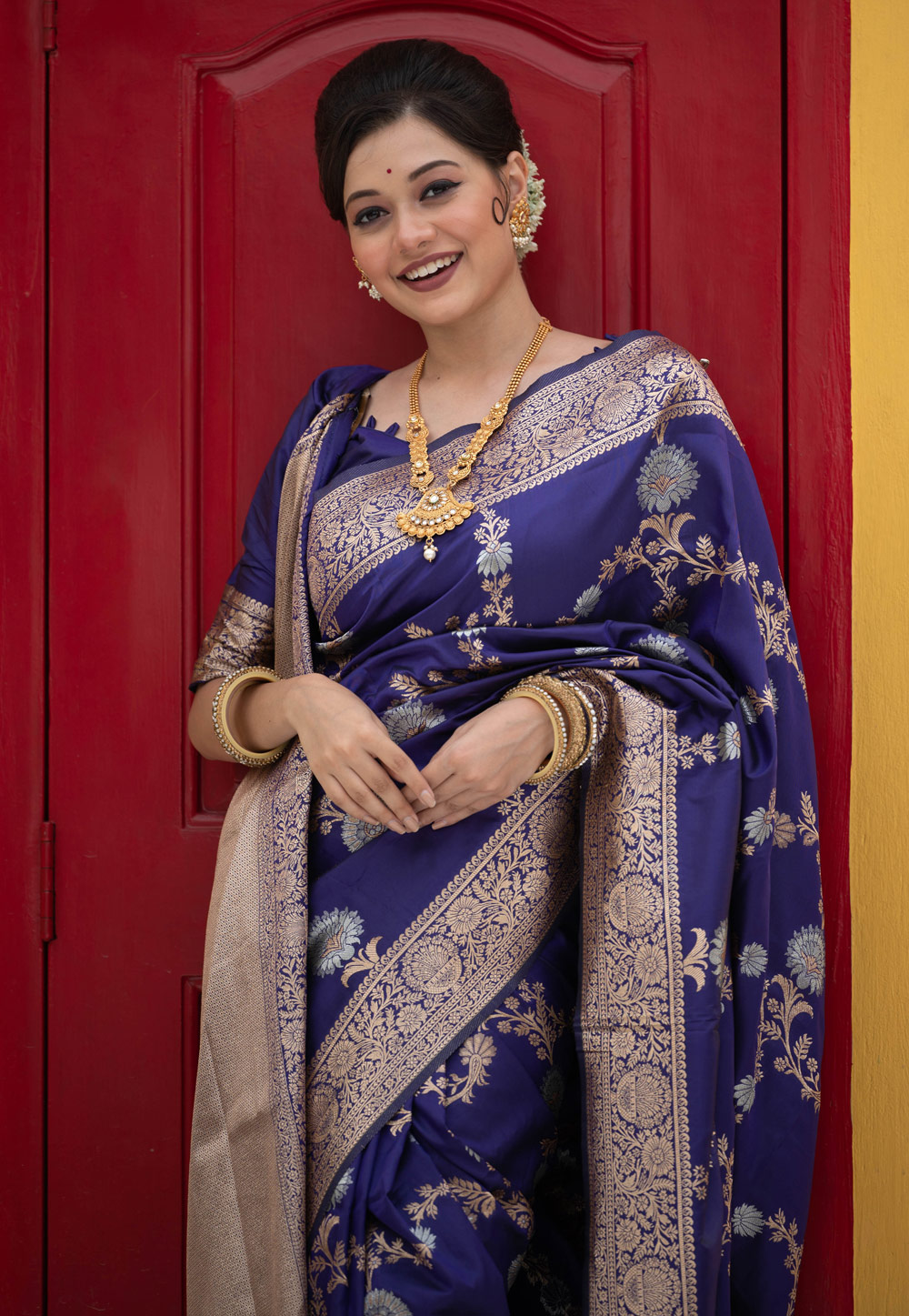 Royal blue banarasi 2024 saree for wedding