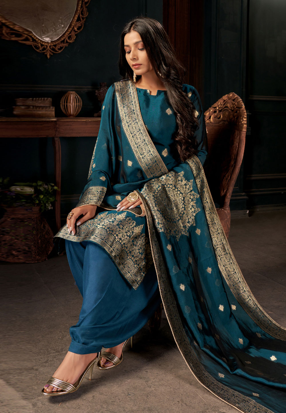Blue Viscose Punjabi Suit 246778