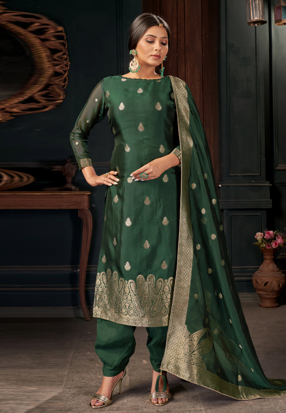 ACU474523072022 Green Viscose Punjabi Suit