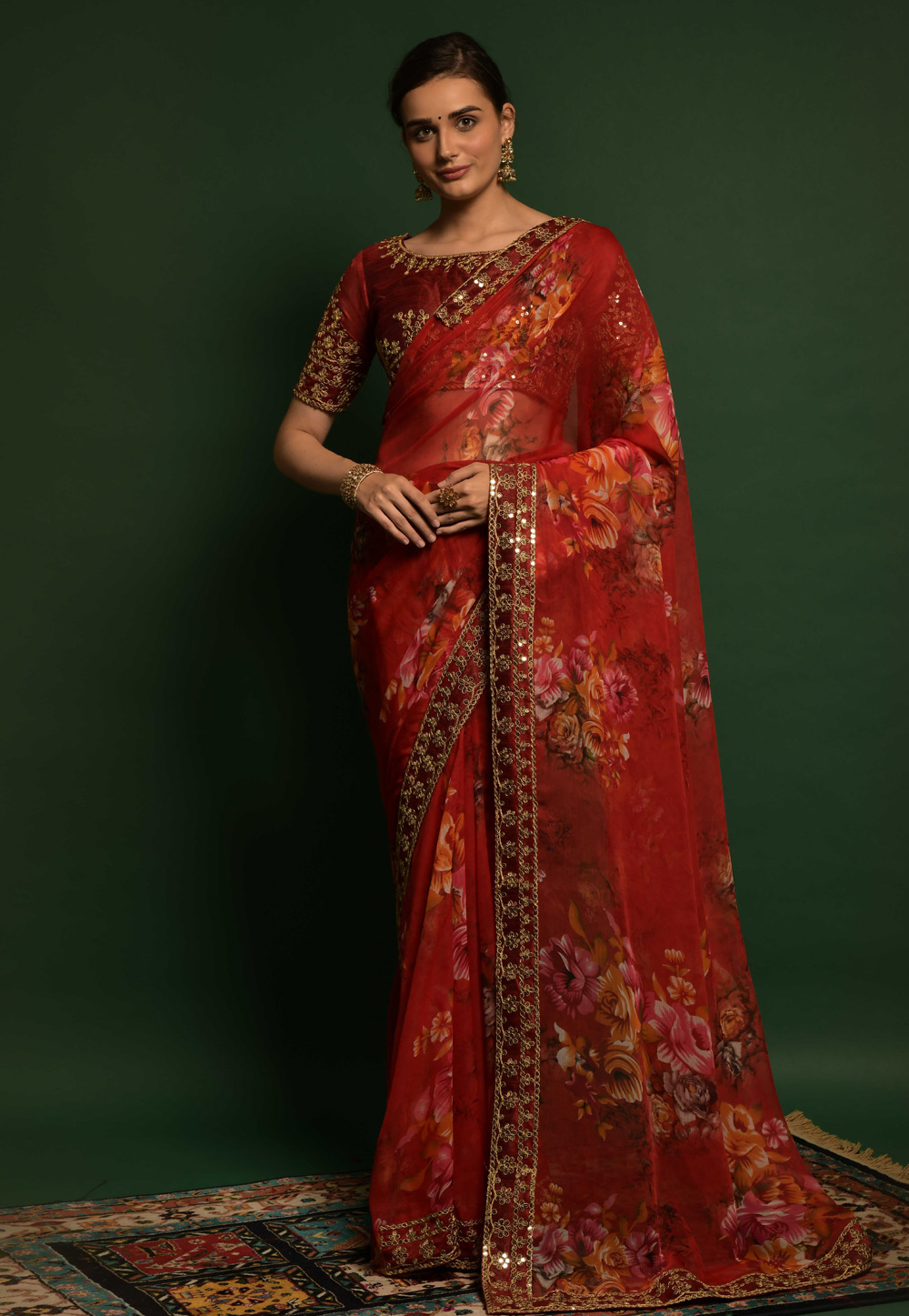 Buy KHAJURIPRINTS Printed Bollywood Georgette Red Sarees Online @ Best  Price In India | Flipkart.com