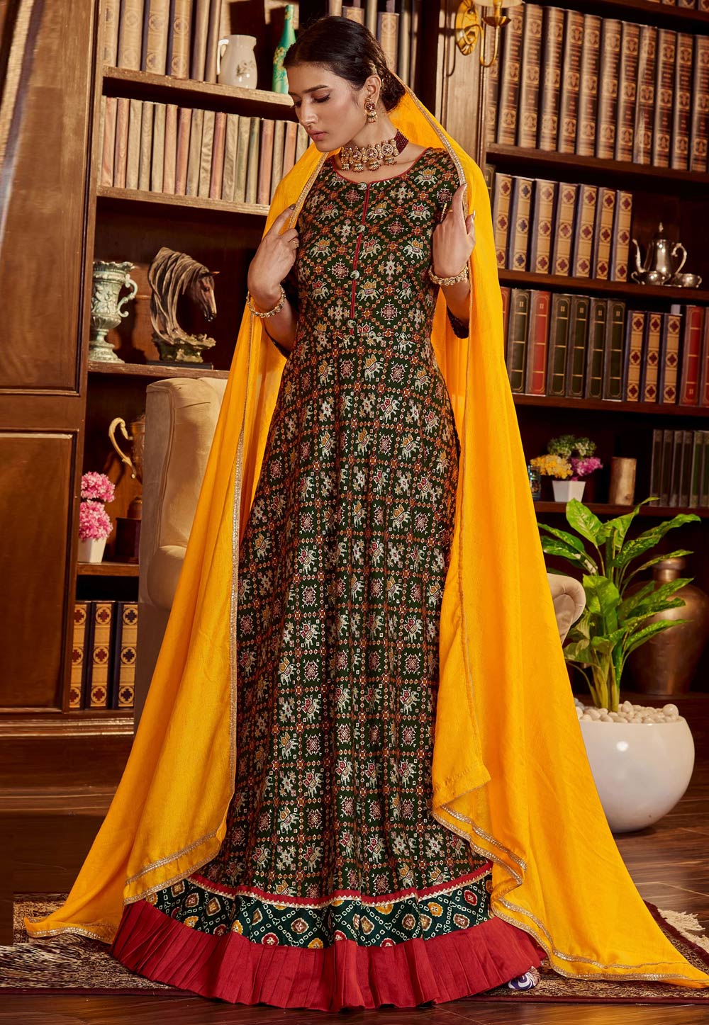 Green Cotton Readymade Abaya Style Anarkali Suit 248259