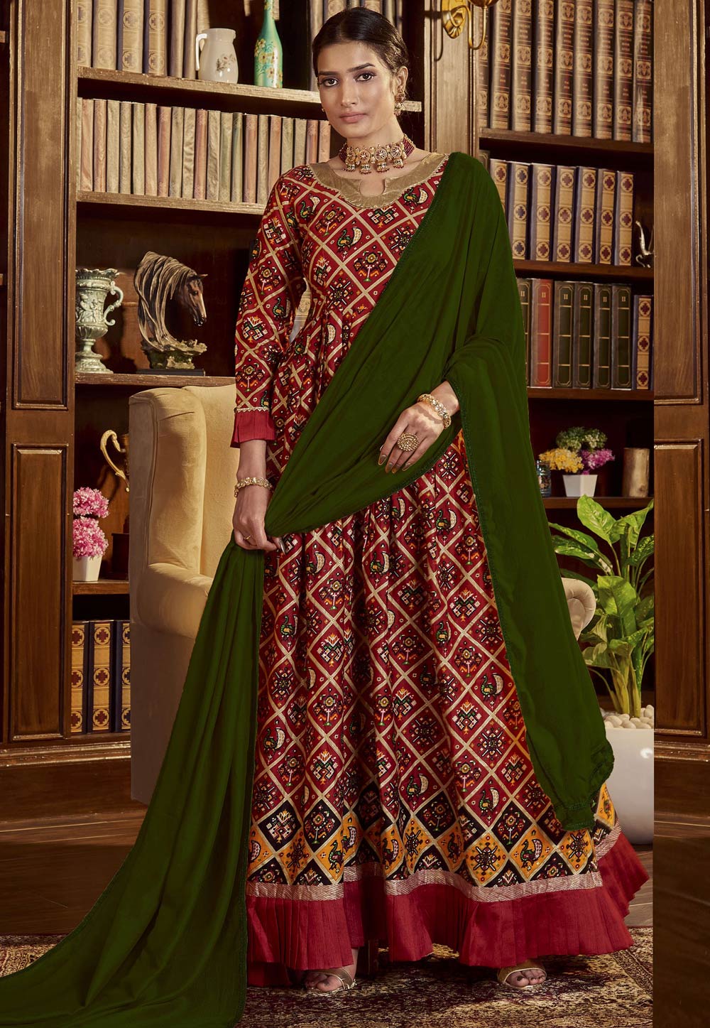 Maroon Cotton Readymade Abaya Style Anarkali Suit 248263