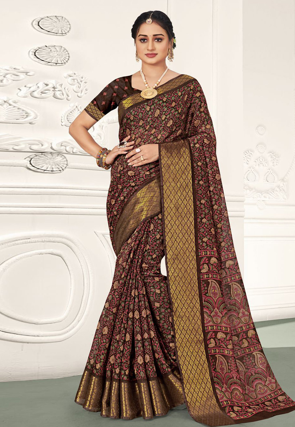 Wine Cotton Saree With Blouse 249035