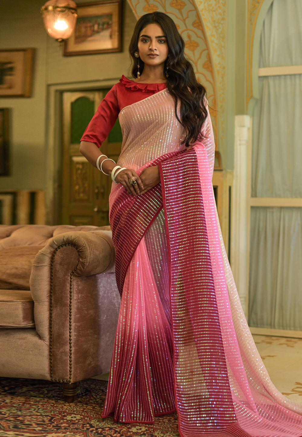 Pink Georgette Saree With Blouse 251271
