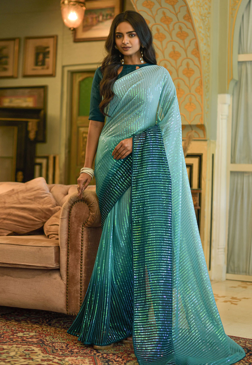 Embroidered Silk Beautiful Georgette Heavy & Fancy Color Full Sequence Work  Saree