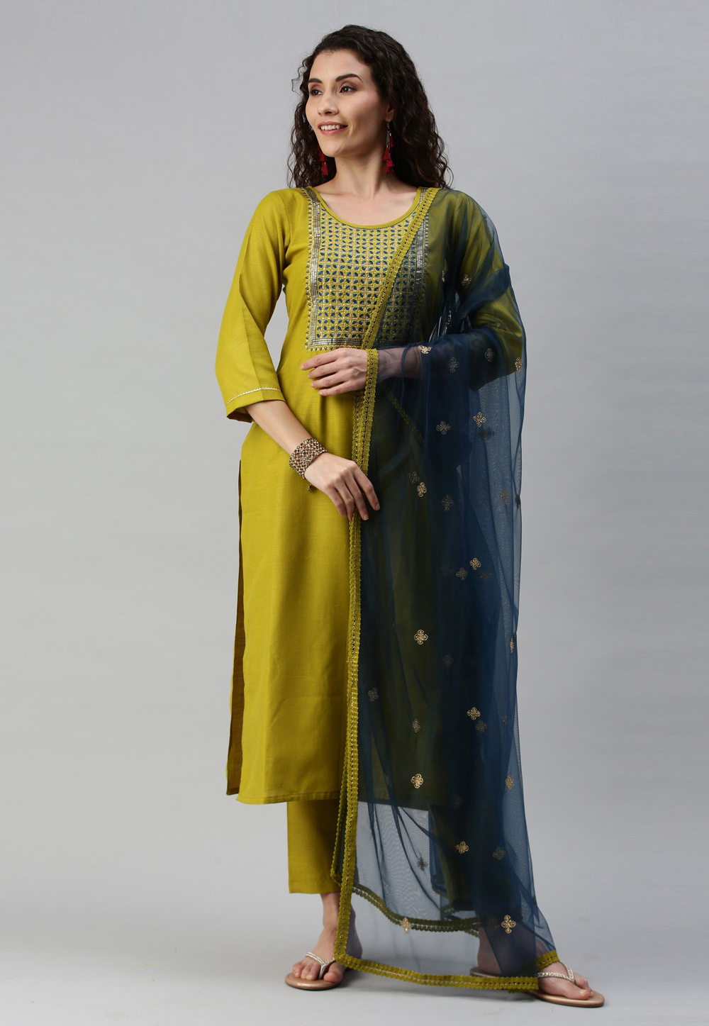 Light Green Cotton Readymade Pant Style Suit 251237