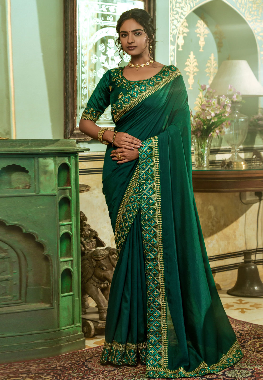 Green Silk Saree With Blouse 251744