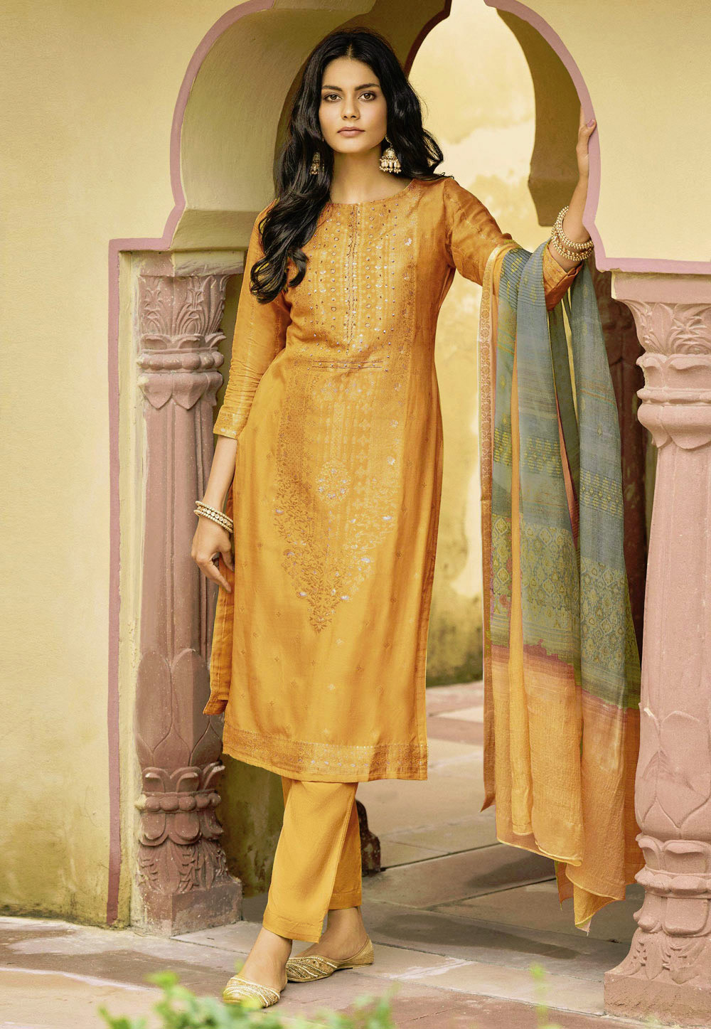Yellow Silk Pakistani Suit 252481