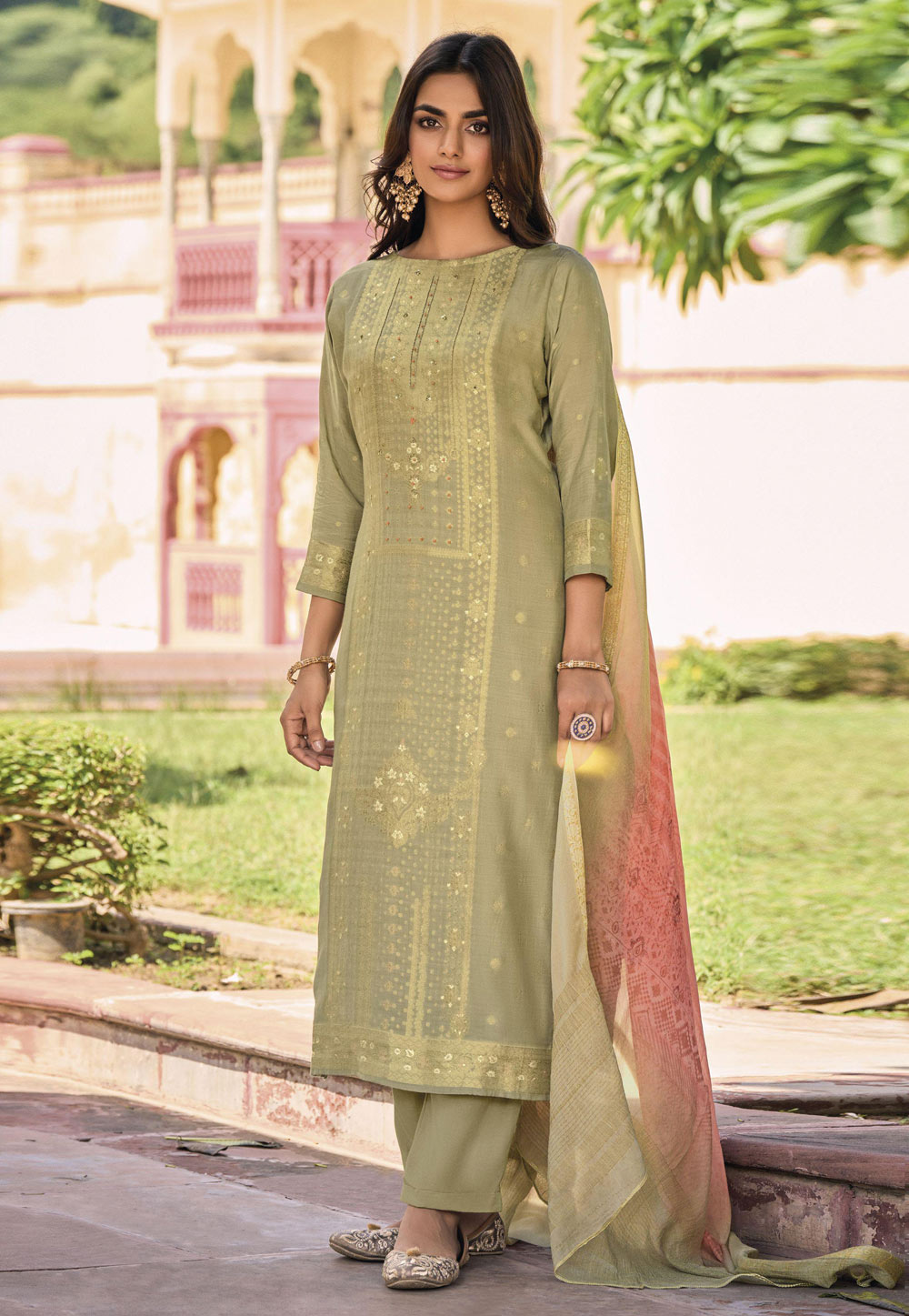 Buy Pista Green Pure Butterfly Net Designer Suit | Anarkali Suits