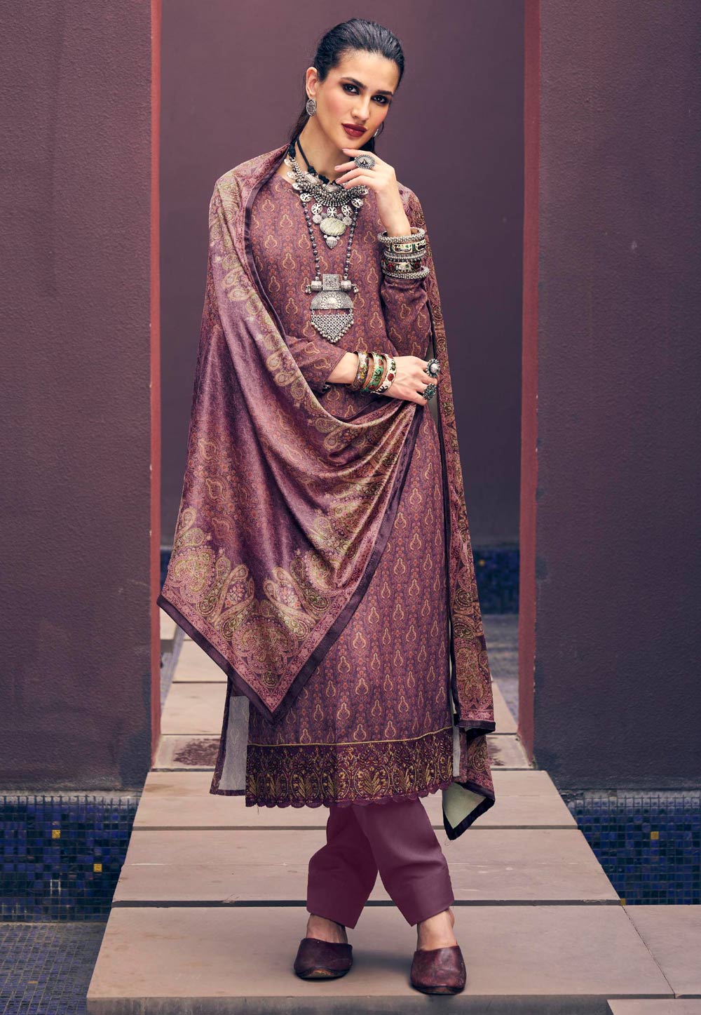 Light Purple Pashmina Pakistani Suit 252494