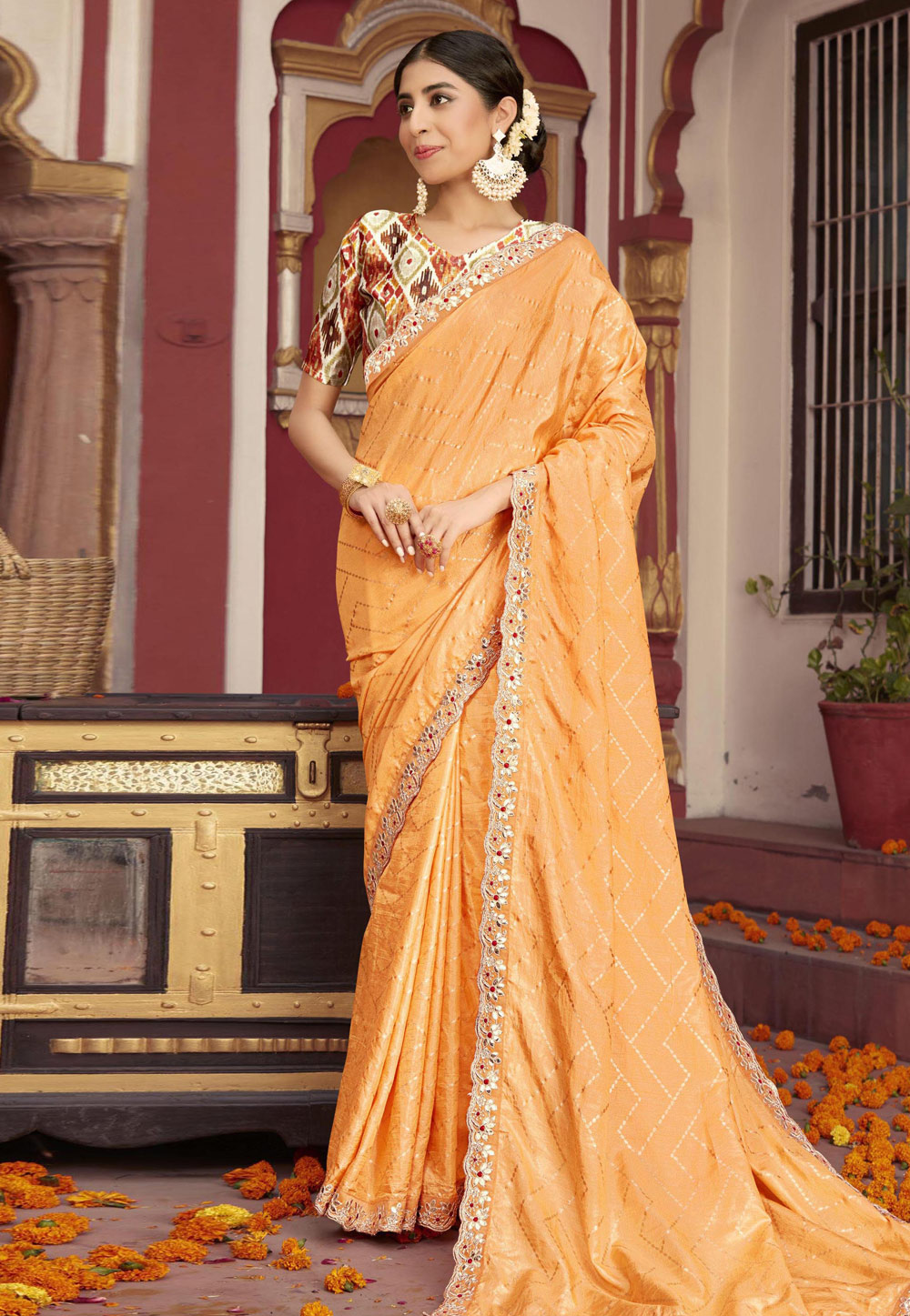 Orange Silk Saree With Blouse 253963