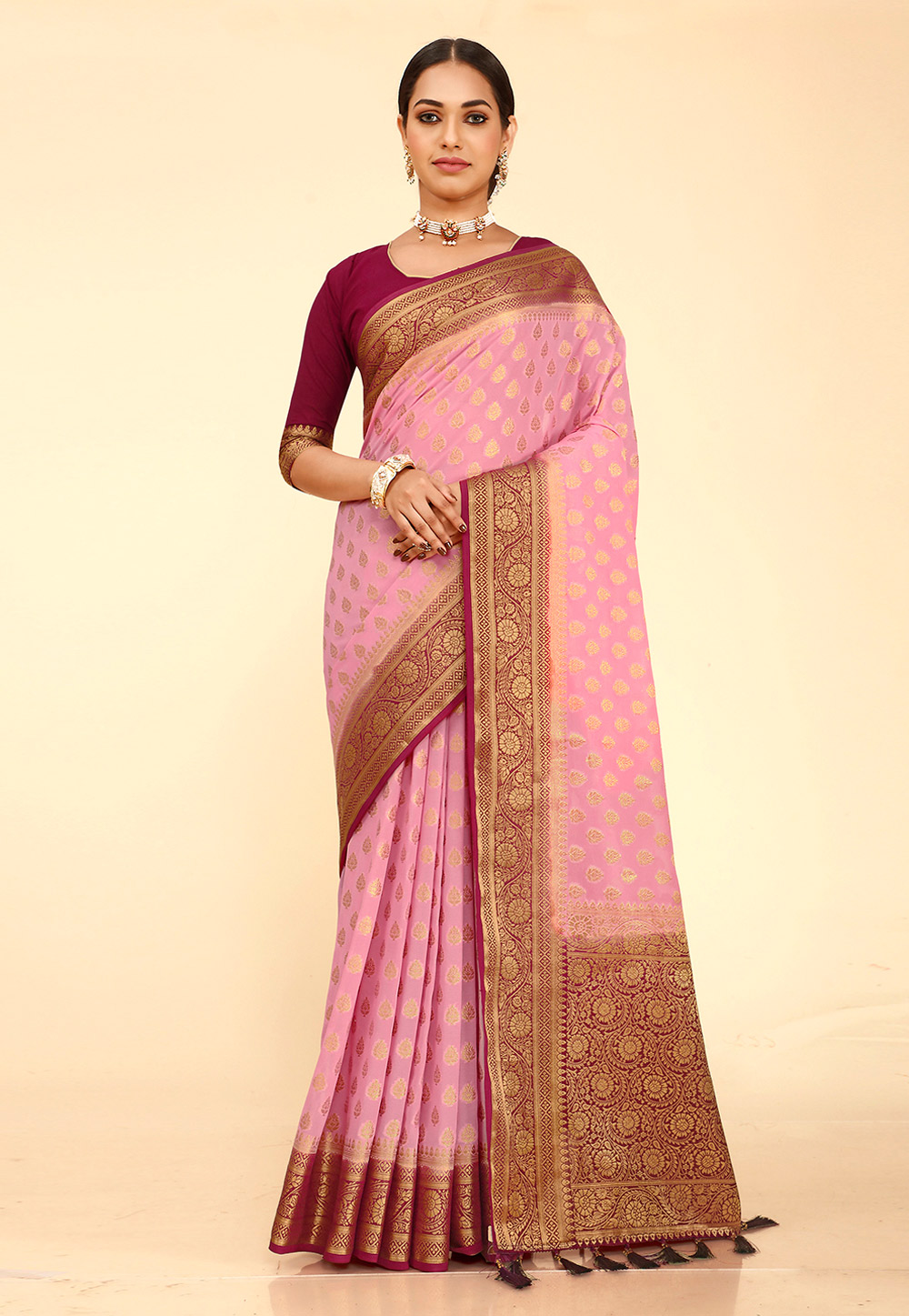 Pink Georgette Saree With Blouse 254325