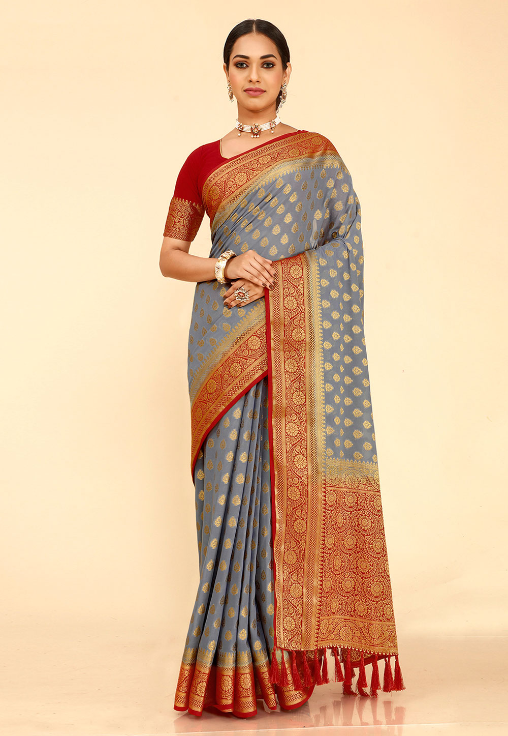 Grey Georgette Saree With Blouse 254326