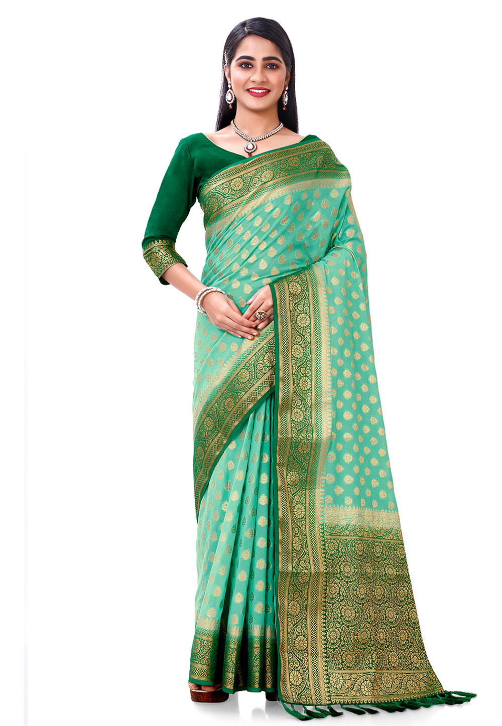 Sea Green Georgette Saree With Blouse 254328