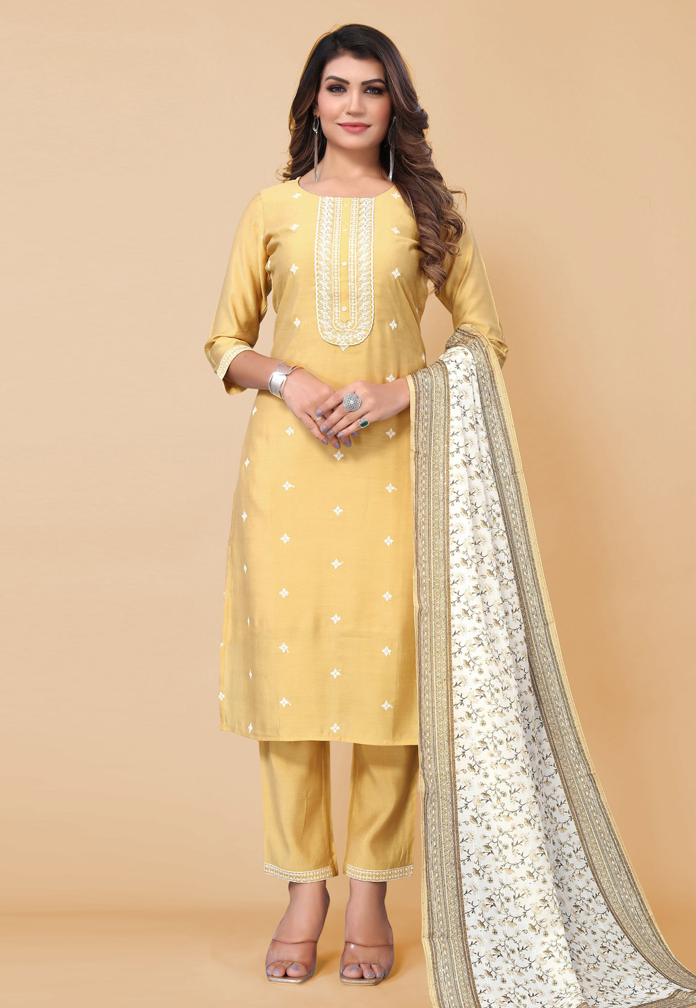 Yellow Poly Silk Readymade Pakistani Suit 254077