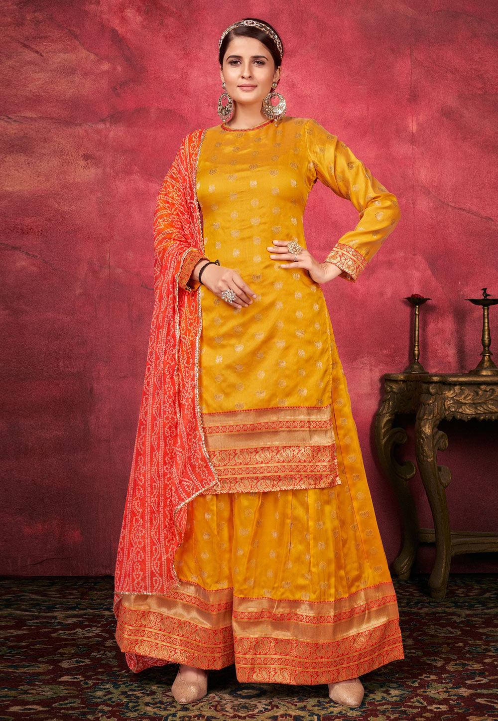 Yellow Art Silk Readymade Pakistani Suit 254358
