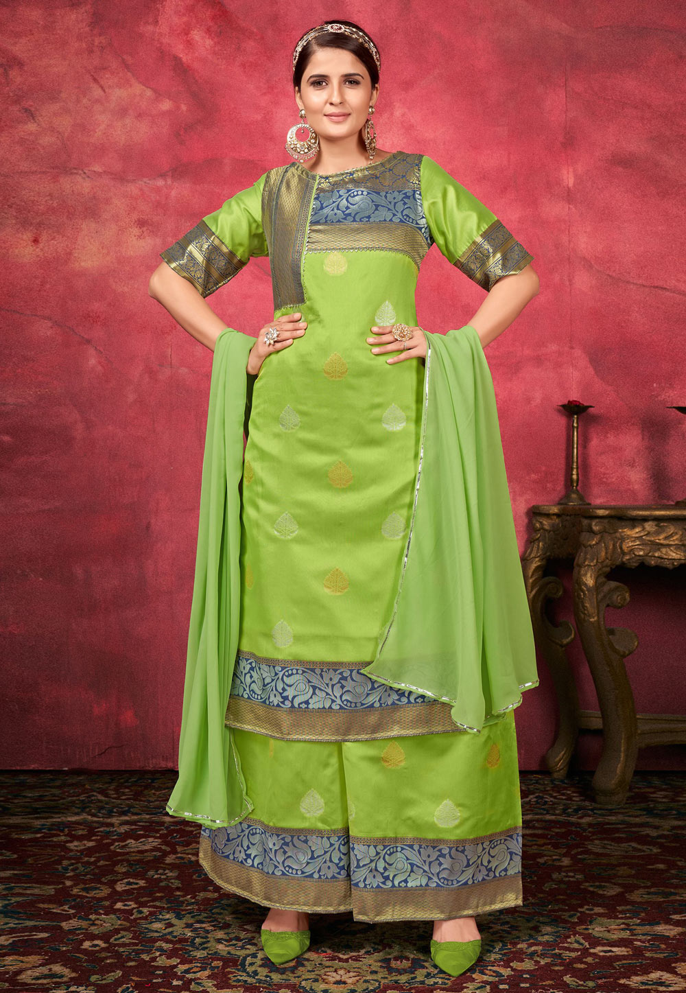 Light Green Art Silk Readymade Pakistani Suit 254360