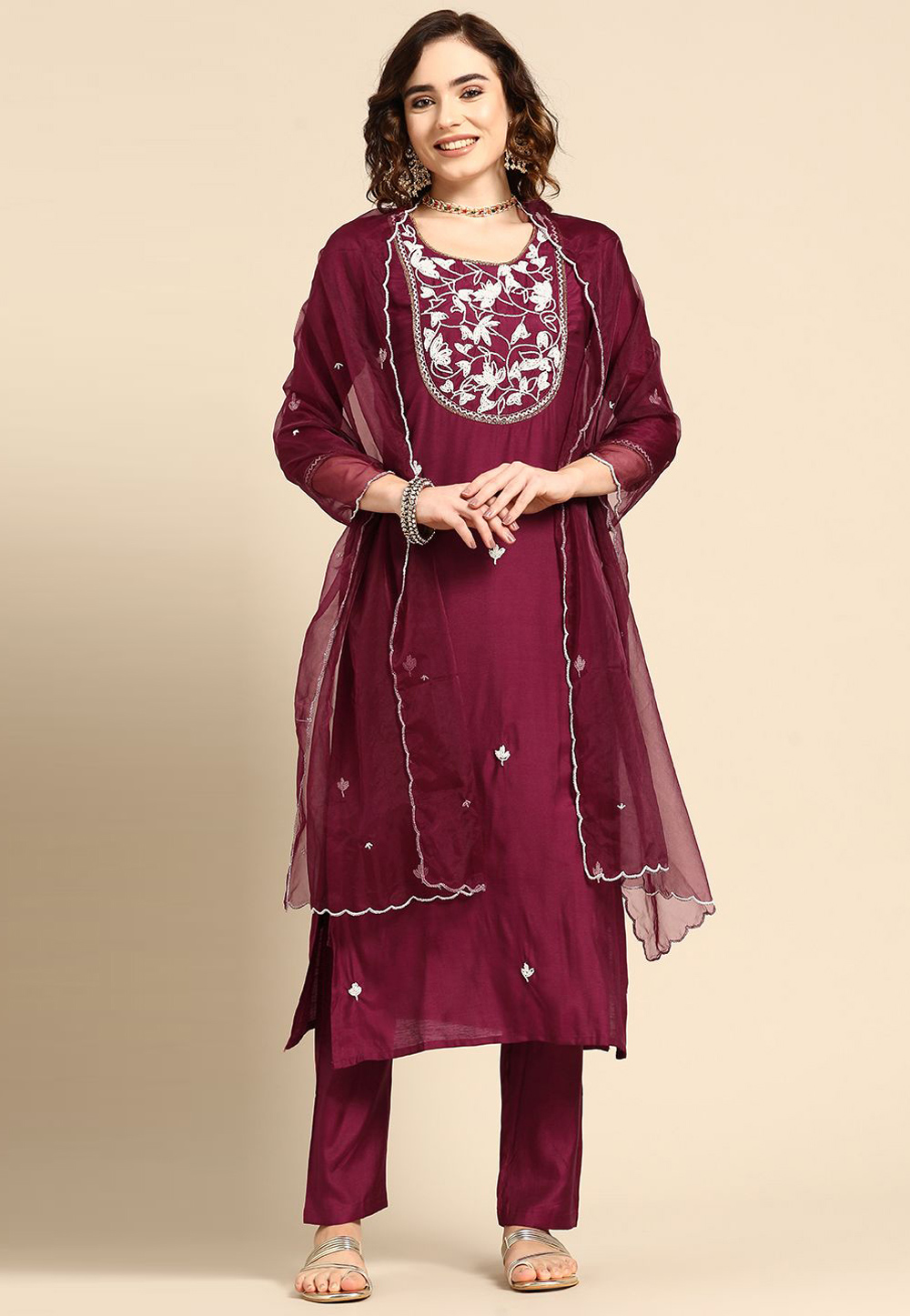 Purple Muslin Readymade Pakistani Suit 254492